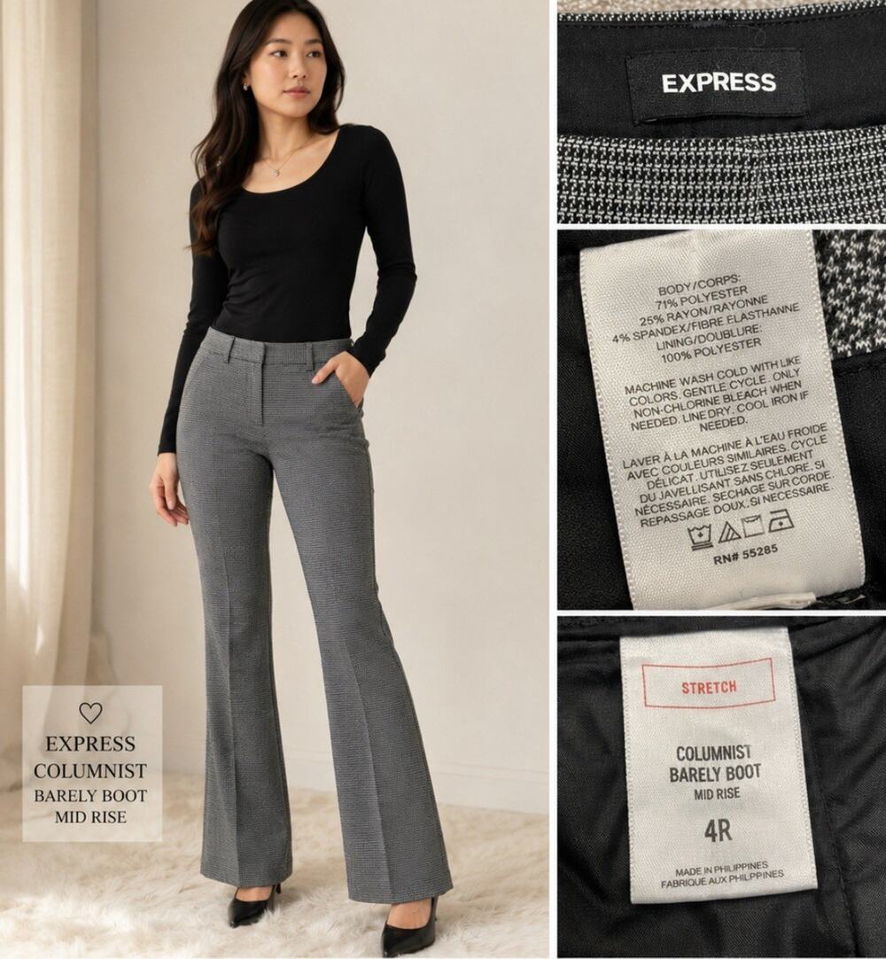 Career Express Columnist Barely Boot Women's Trouser Pants Size 4 Houndstooth